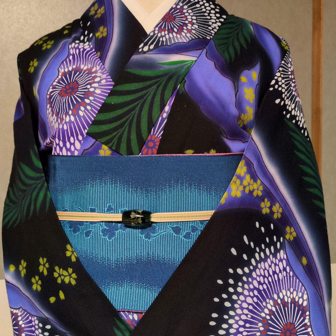 ❤kansai 寛斎　浴衣✭黒地に花火 　✭花柄　✭キラキララメ 身丈160