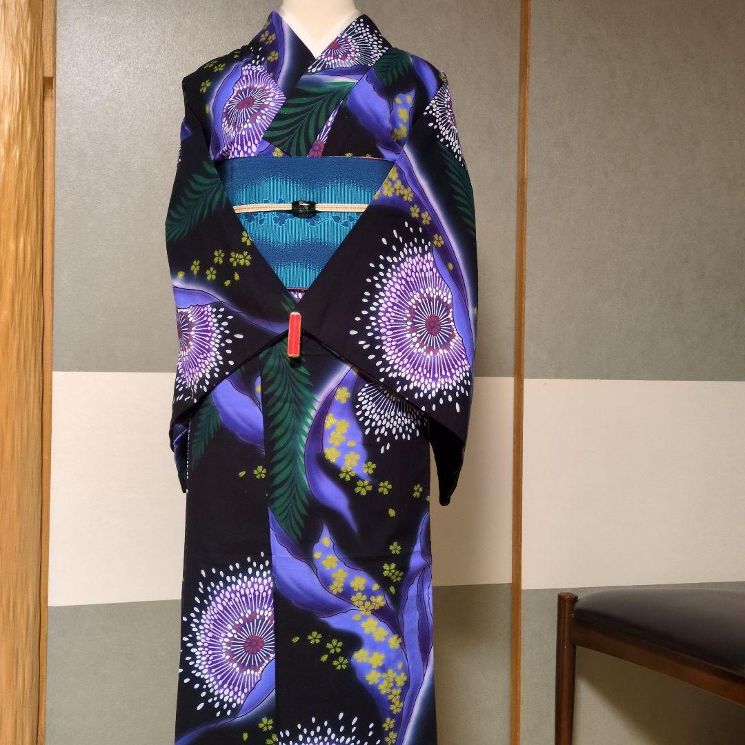 ❤kansai 寛斎　浴衣✭黒地に花火 　✭花柄　✭キラキララメ 身丈160