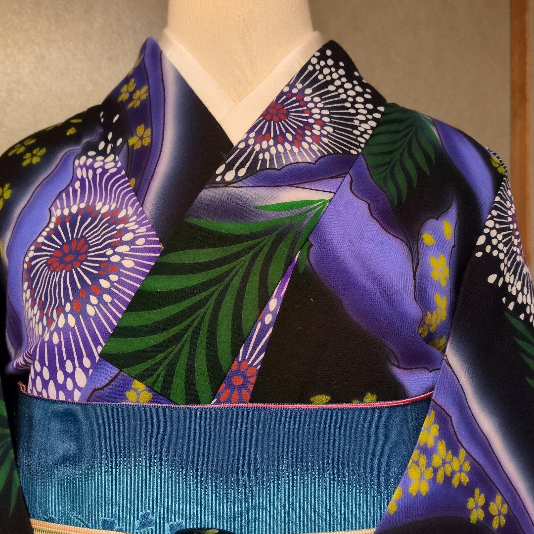 ❤kansai 寛斎　浴衣✭黒地に花火 　✭花柄　✭キラキララメ 身丈160