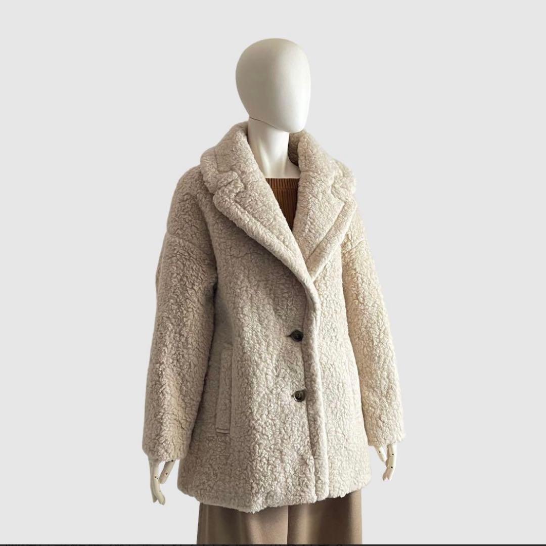 アナイ　カーリーウールミドルボアテディベアコート