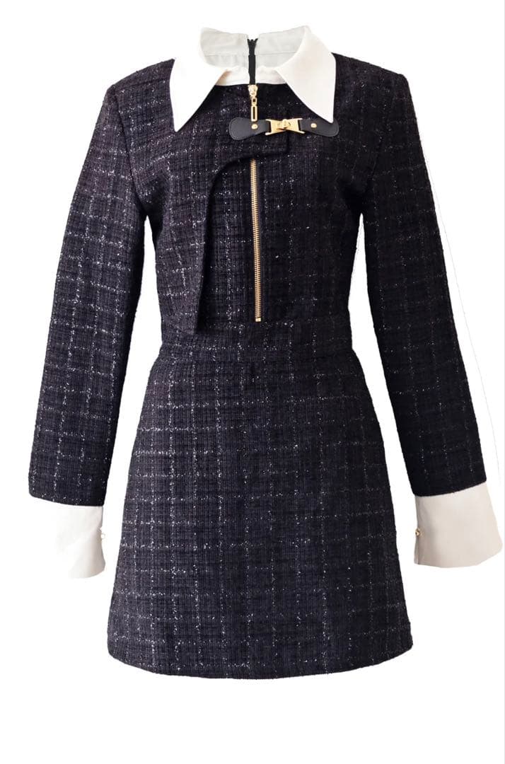 RANDY buckle tweed dress ジッパー付きミニワンピース