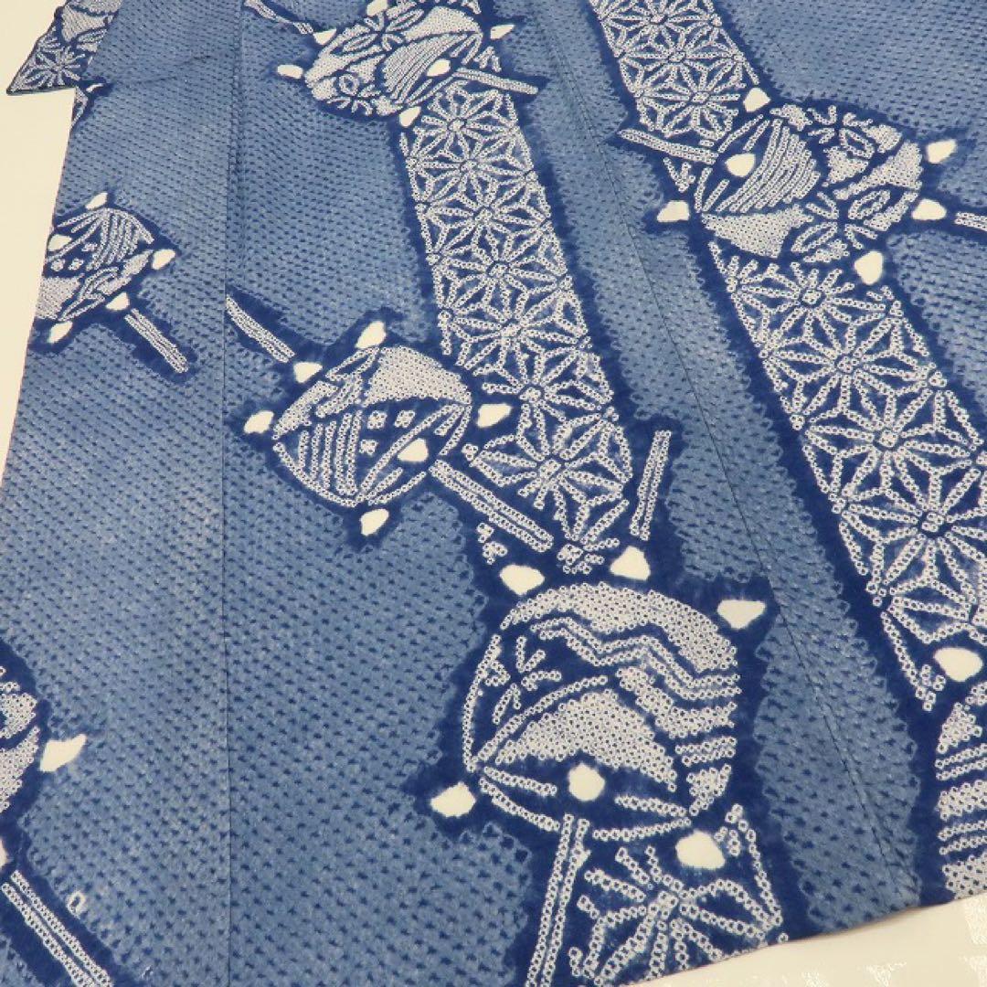 むぅママ✺美品 有松鳴海絞り 麻の葉 ゆったり 綿 高級浴衣 A3085