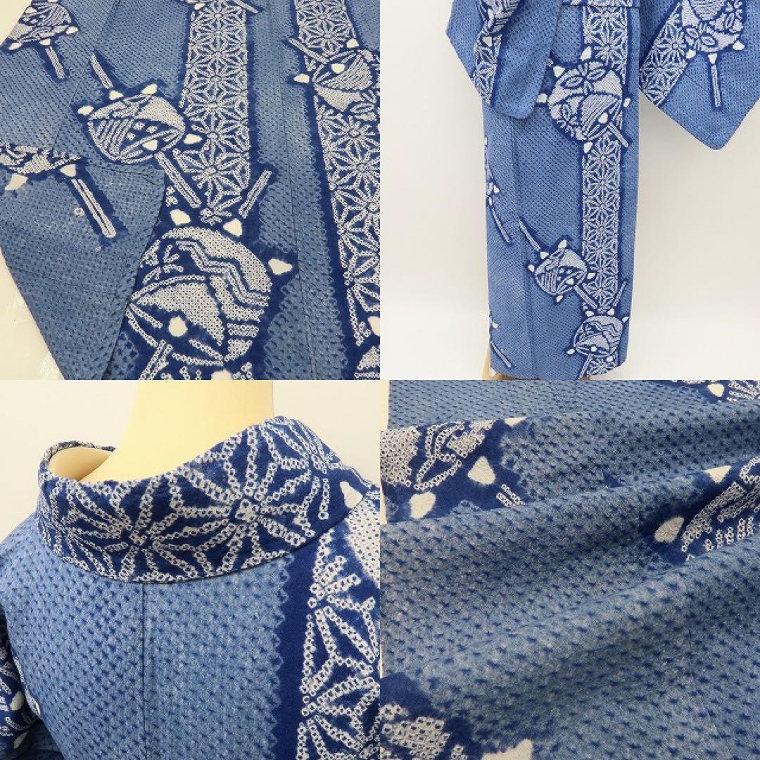 むぅママ✺美品 有松鳴海絞り 麻の葉 ゆったり 綿 高級浴衣 A3085