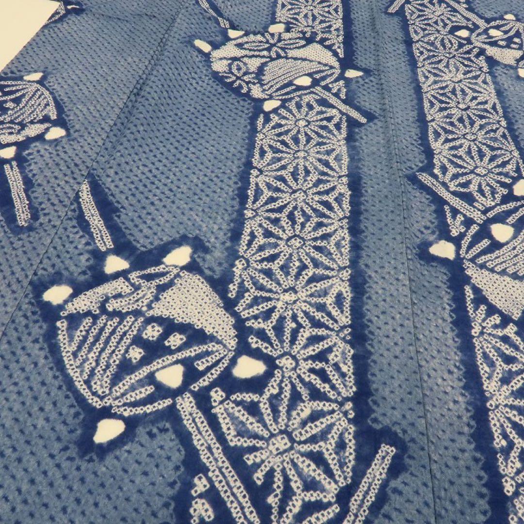 むぅママ✺美品 有松鳴海絞り 麻の葉 ゆったり 綿 高級浴衣 A3085