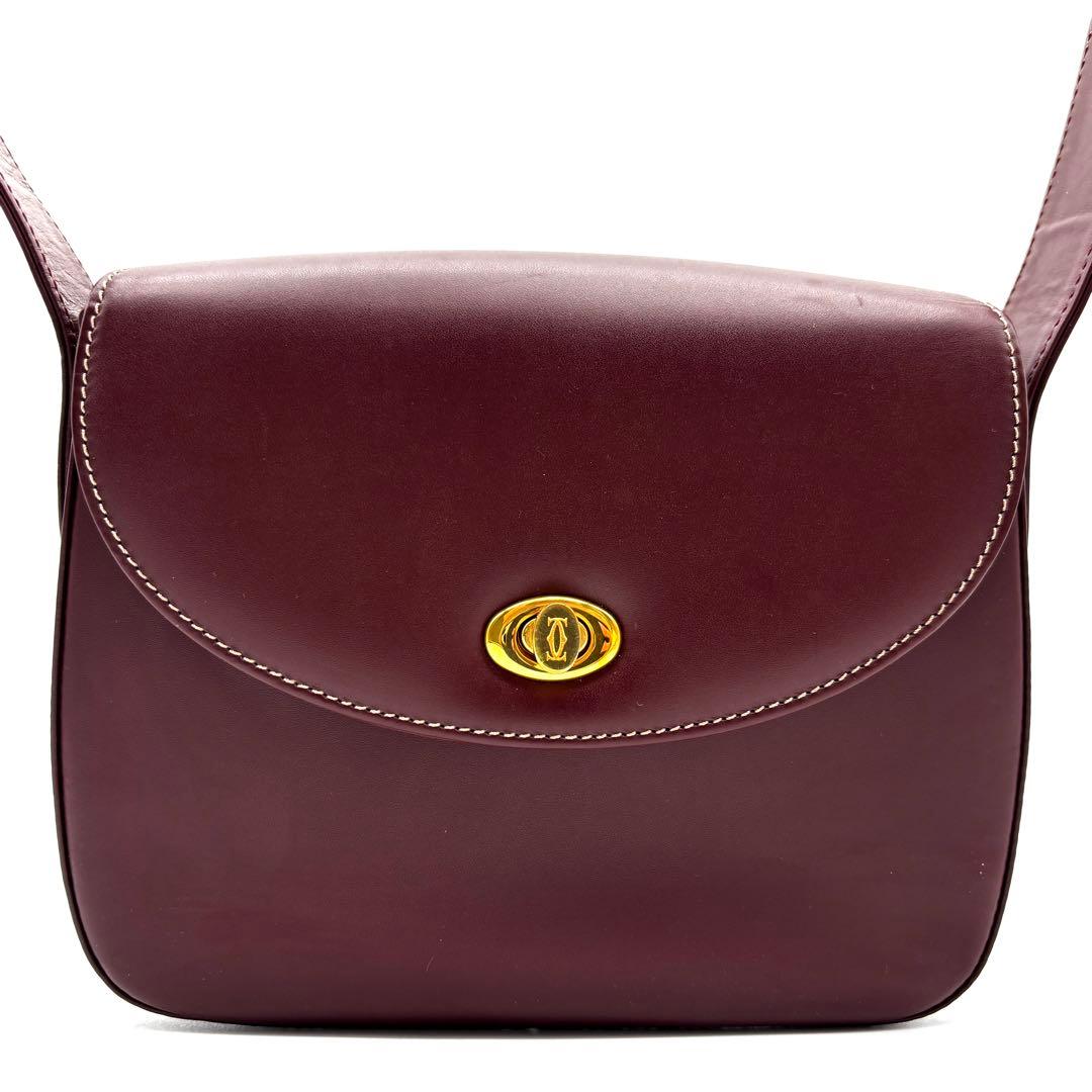 未使用に近い カルティエ マストライン ショルダーバッグ ターンロック ボルドー