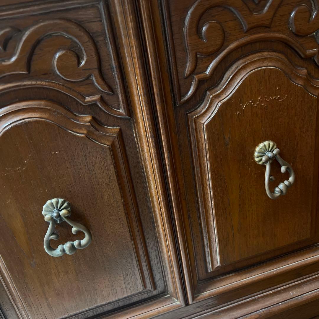 アンティーク　テーブル付き　キャビネット　棚