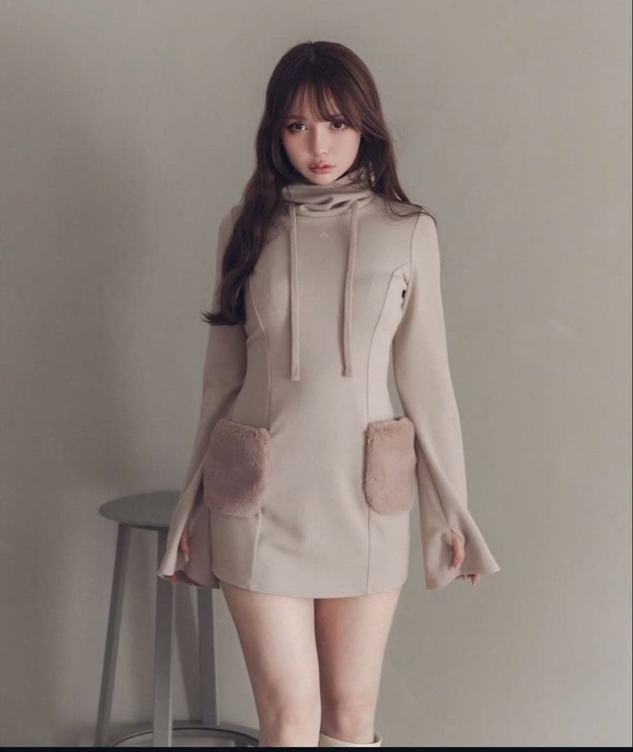 ANDMARY fur pocket mini dress ベージュ 新品未使用