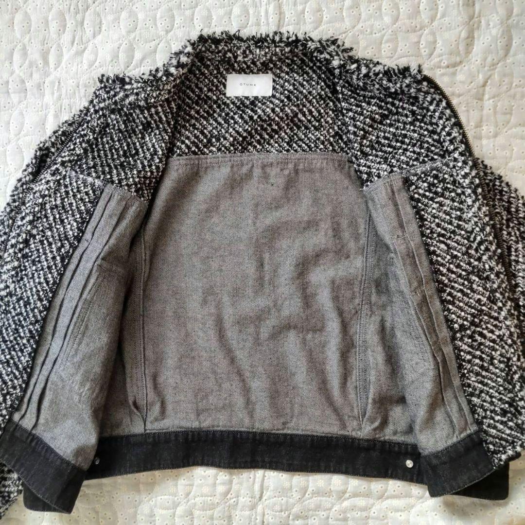 美品✨QTUME クチューム★ノーカラー ツイードデニムジャケット Mサイズ