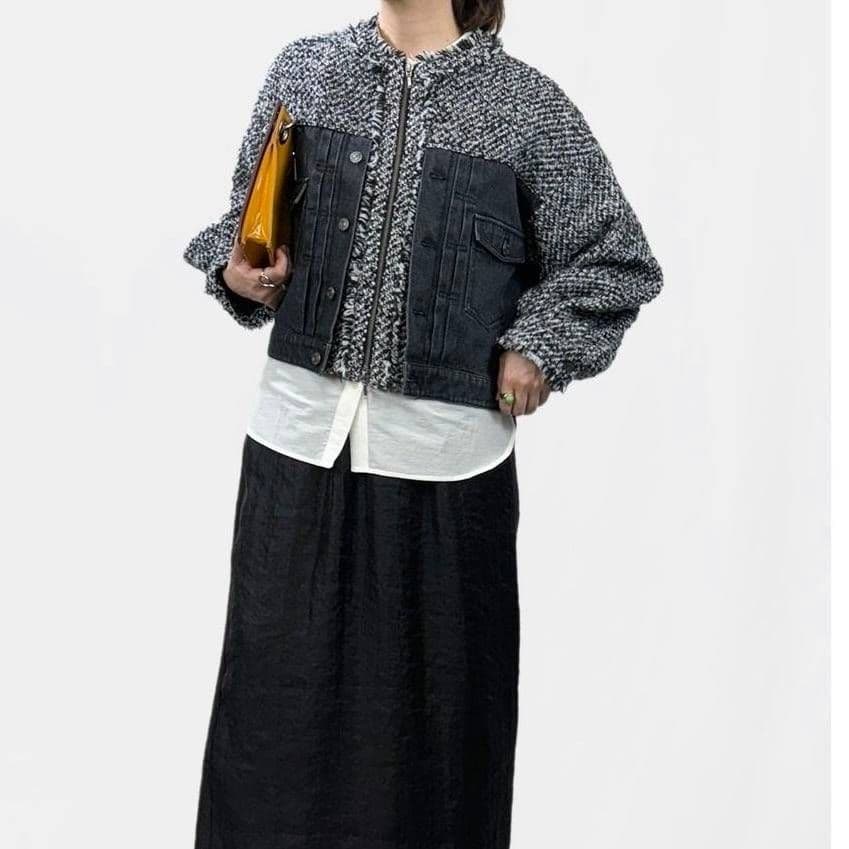 美品✨QTUME クチューム★ノーカラー ツイードデニムジャケット Mサイズ