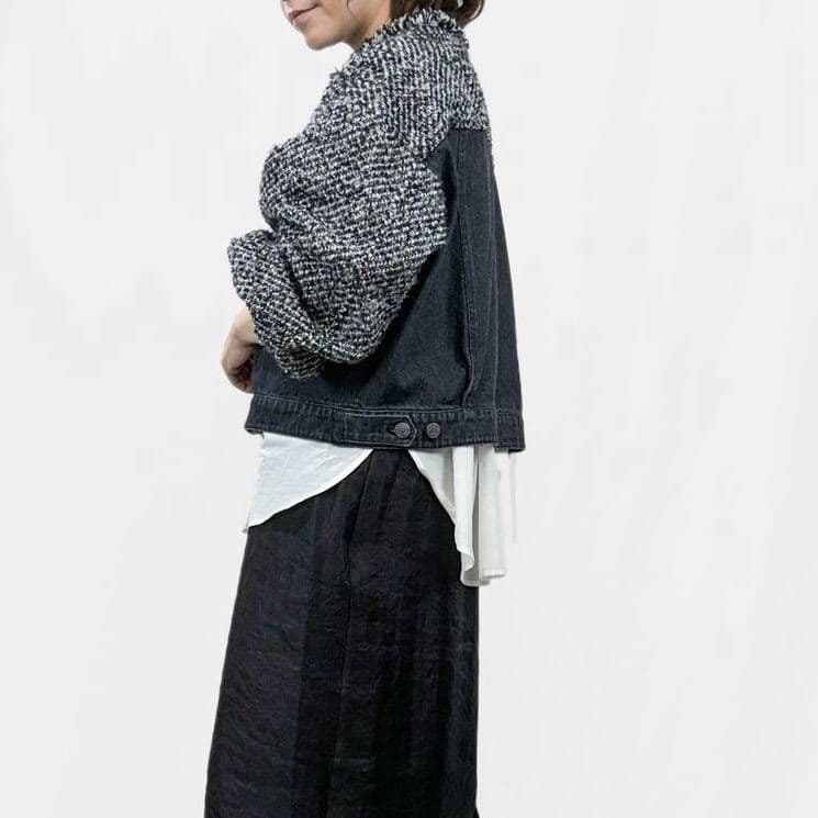 美品✨QTUME クチューム★ノーカラー ツイードデニムジャケット Mサイズ