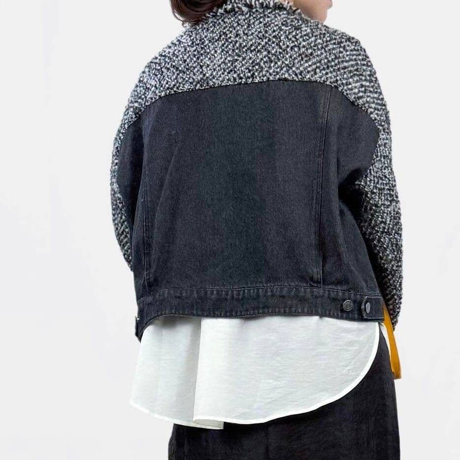 美品✨QTUME クチューム★ノーカラー ツイードデニムジャケット Mサイズ