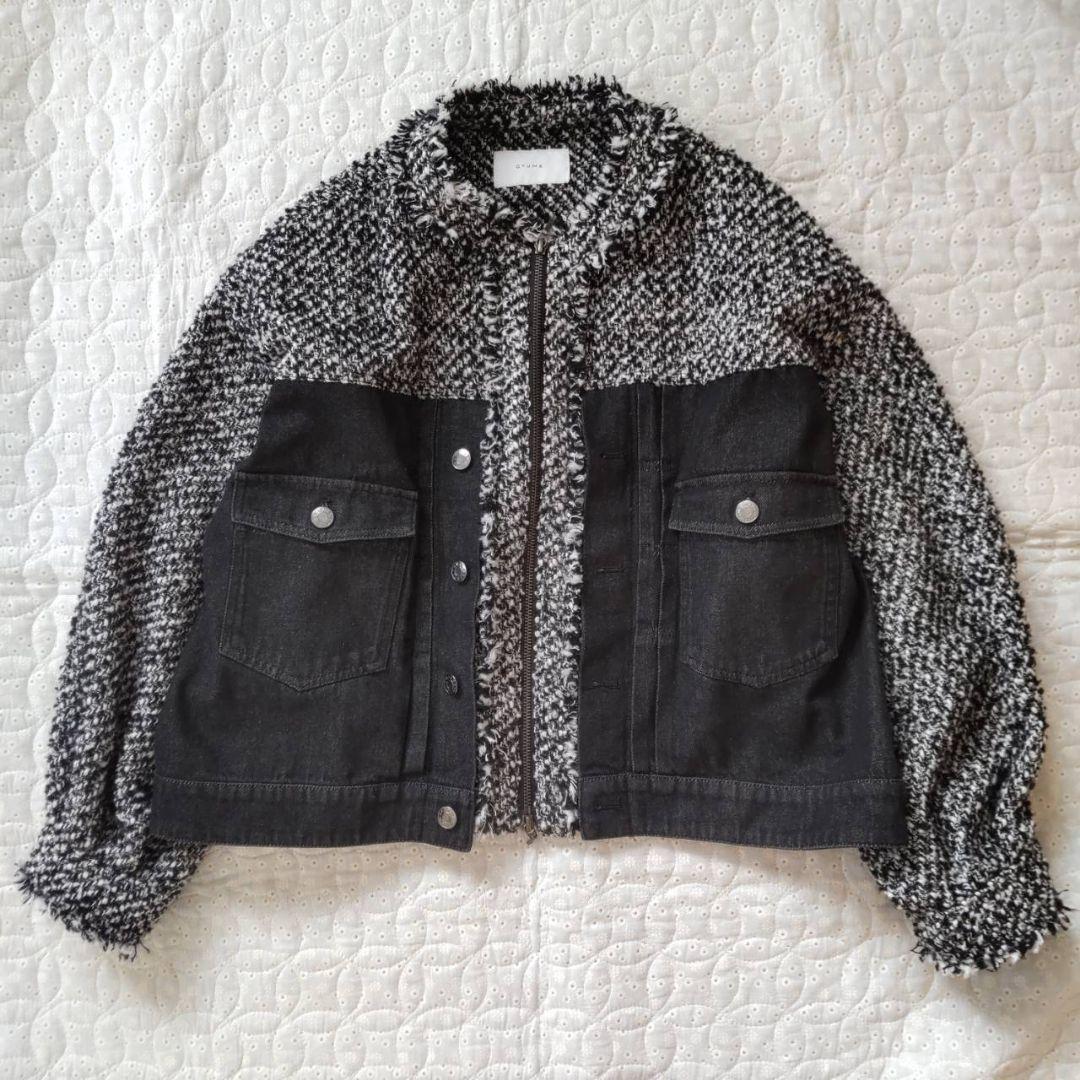 美品✨QTUME クチューム★ノーカラー ツイードデニムジャケット Mサイズ