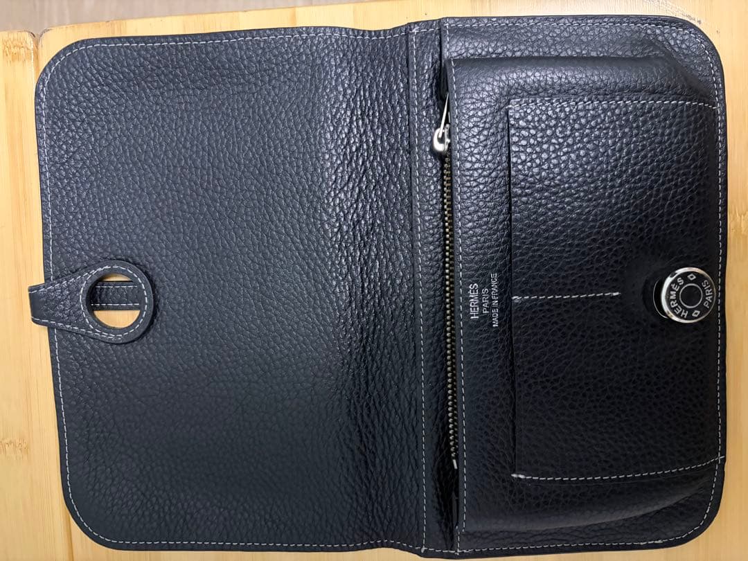 HERMES ブラック レザー 長財布　ドゴン　ブラック　エルメス