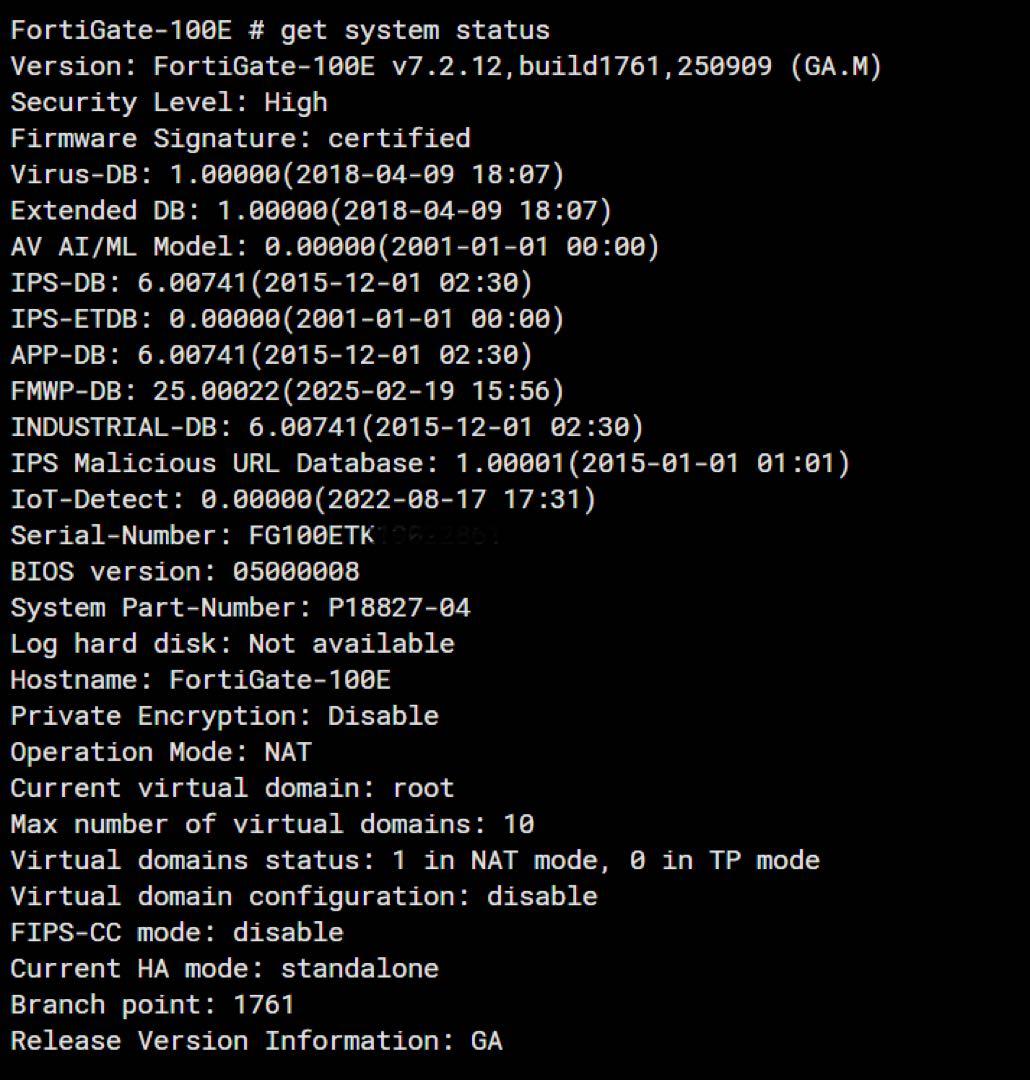 FORTINET FORTIGATE-100E 2台セット【v7.2.12】