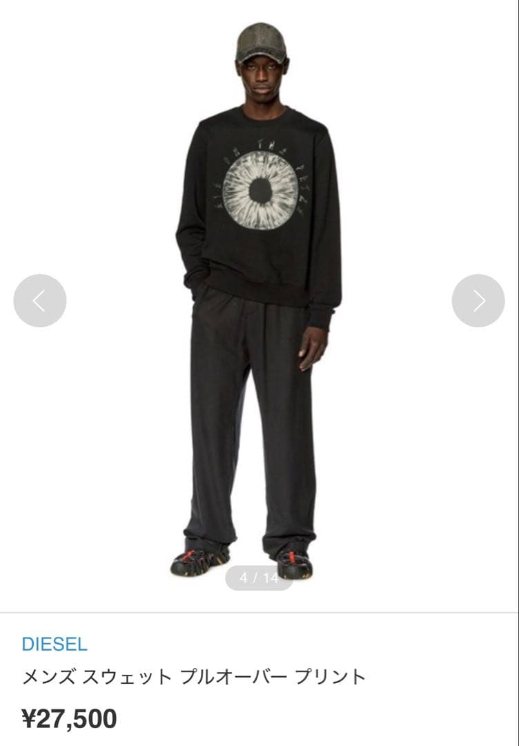 DIESELアイプリント ブラックメンズ スウェット プルオーバー プリント