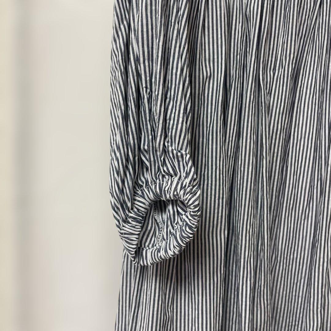 beardsley大人かわいいストライプ柄長袖バンドカラーロングワンピサイズ1