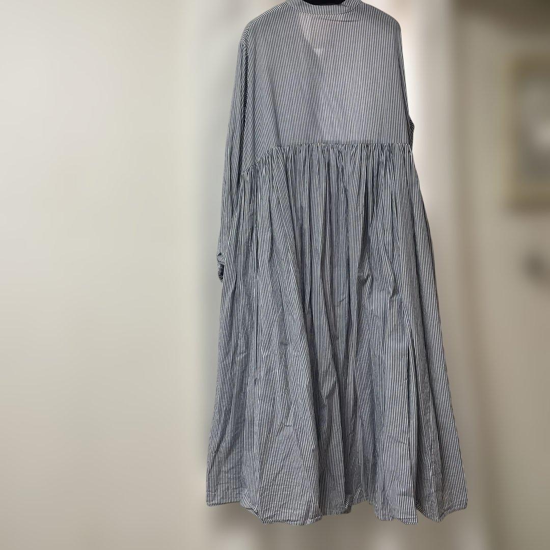 beardsley大人かわいいストライプ柄長袖バンドカラーロングワンピサイズ1