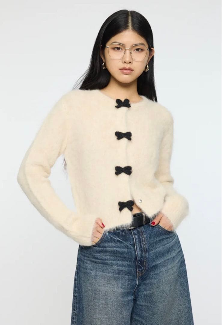 moussy フロントリボンカーディガン