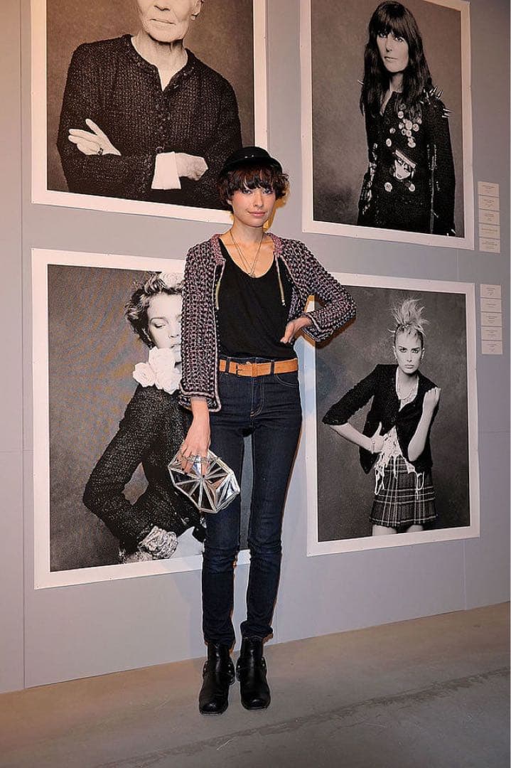 CHANEL ノーカラー　ツイードジャケット　黒ピンク　ココマーク