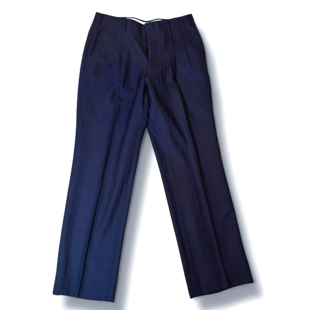 美品 バレンシアガ ダブルブレストスーツ セットアップ ウール 紺 ストライプ