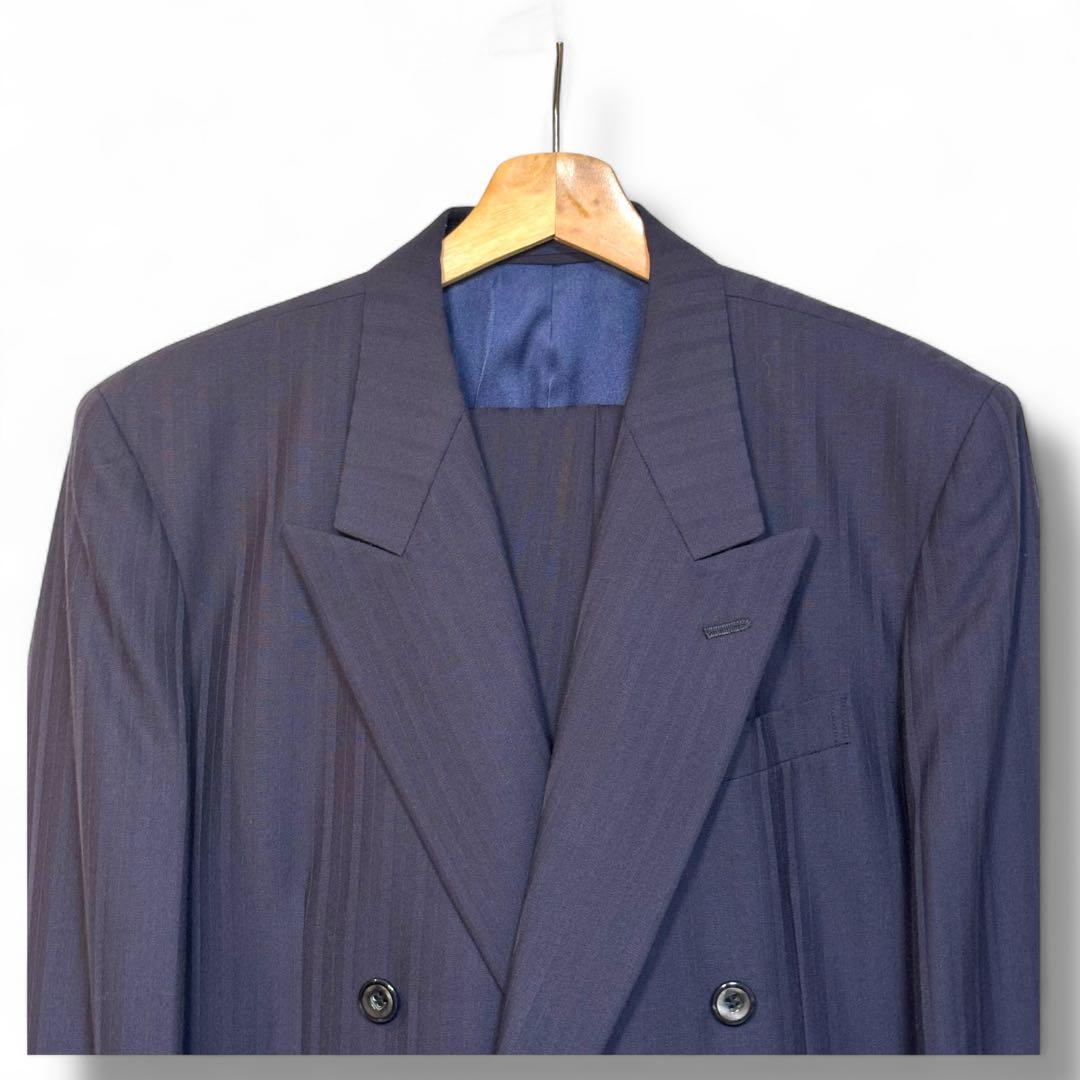 美品 バレンシアガ ダブルブレストスーツ セットアップ ウール 紺 ストライプ