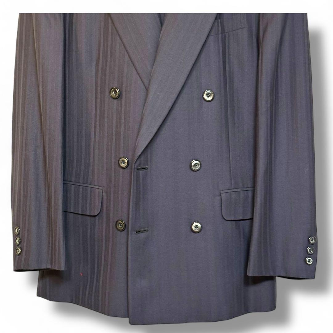 美品 バレンシアガ ダブルブレストスーツ セットアップ ウール 紺 ストライプ