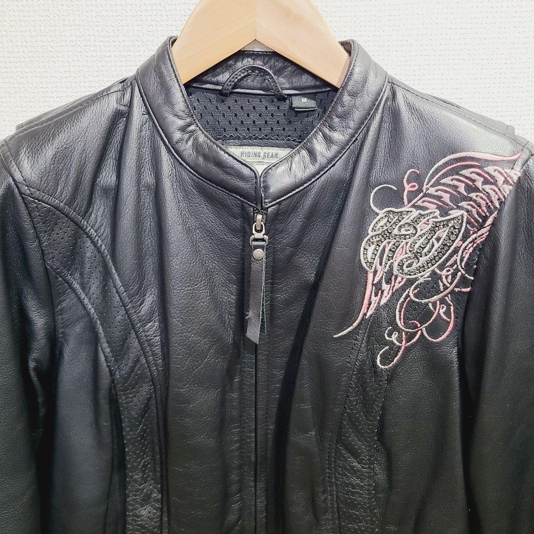 【美品】ハーレーダビッドソン　シングルライダース　刺繍　ビジュー　レザー