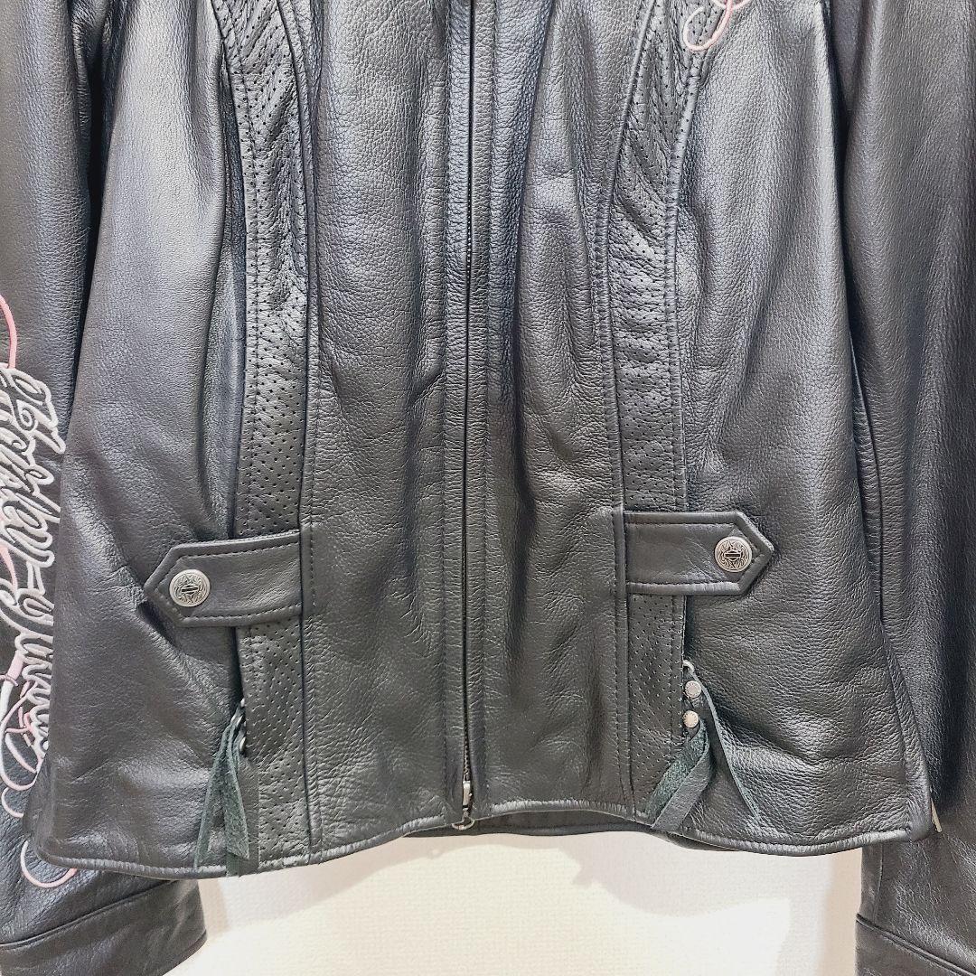 【美品】ハーレーダビッドソン　シングルライダース　刺繍　ビジュー　レザー