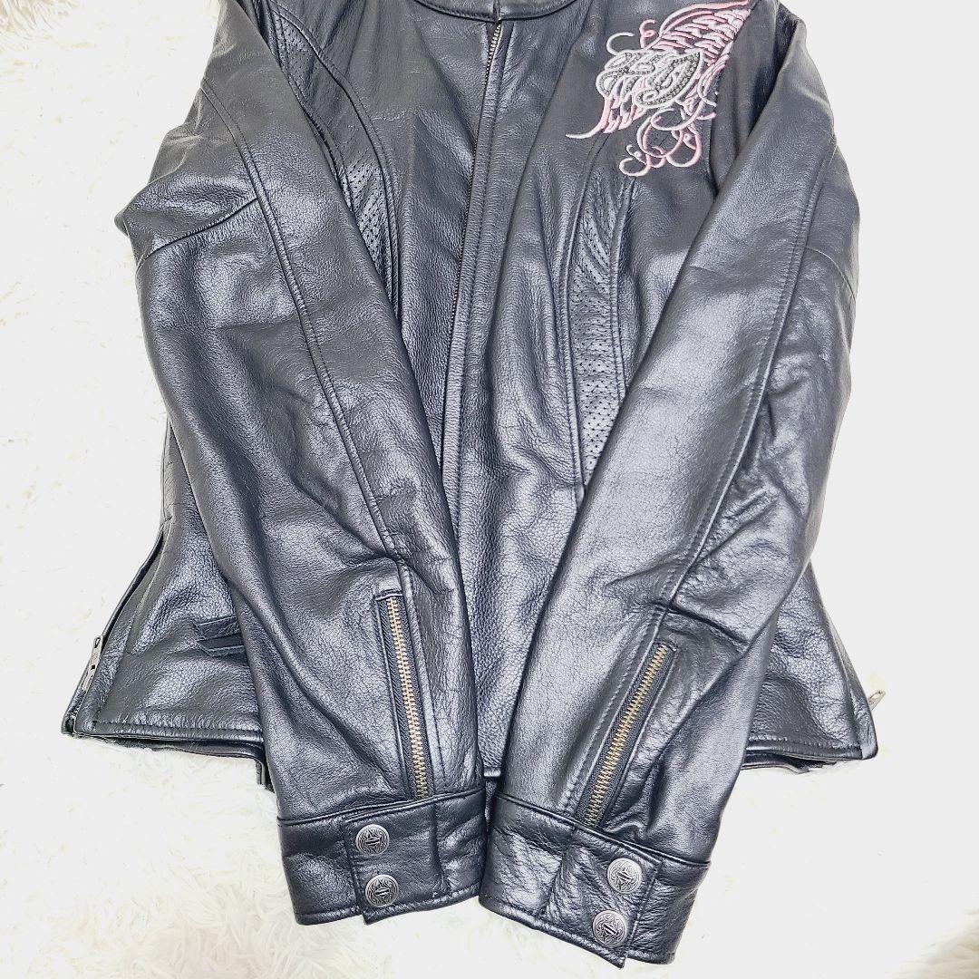 【美品】ハーレーダビッドソン　シングルライダース　刺繍　ビジュー　レザー