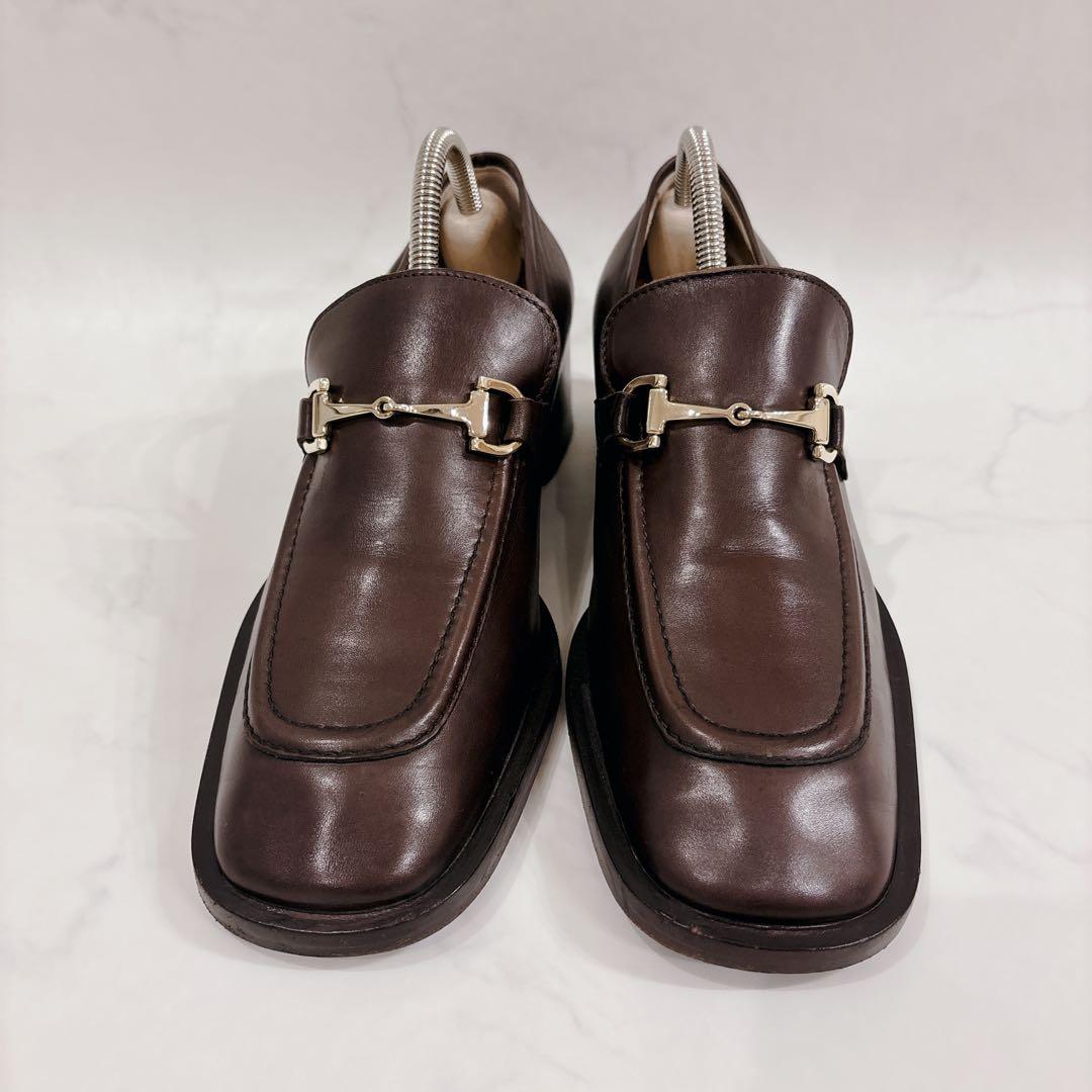 GUCCI グッチ スクエアトゥ チャンキーヒール　ホースビット ブラウン 茶