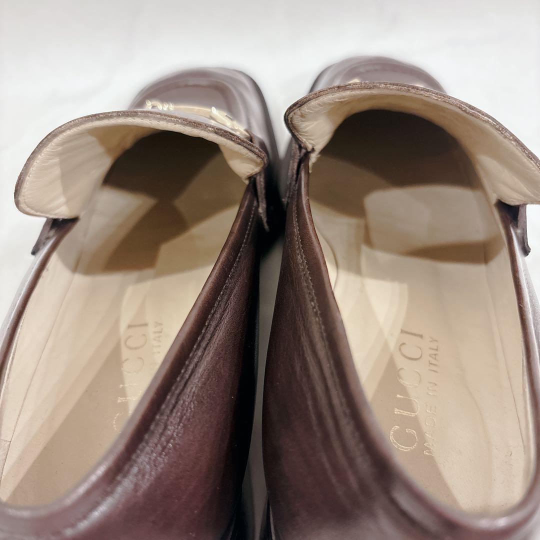 GUCCI グッチ スクエアトゥ チャンキーヒール　ホースビット ブラウン 茶