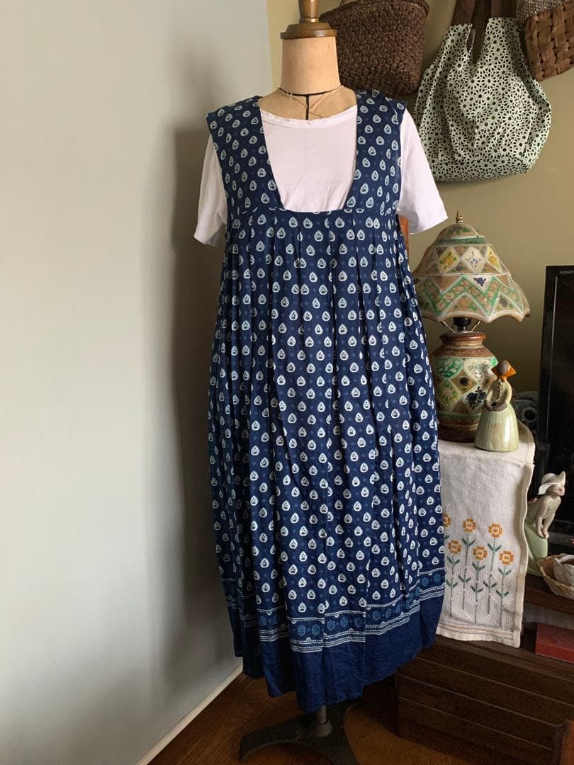 専用です　toujours トゥジュー　総柄ワンピース　インディゴ