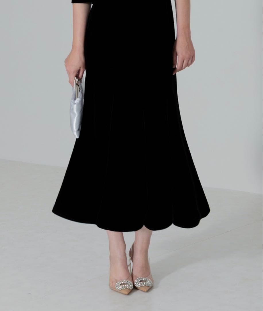 Leja 配色アシンメトリービッグカラーベロアマーメイドシルエットドレス　結婚式