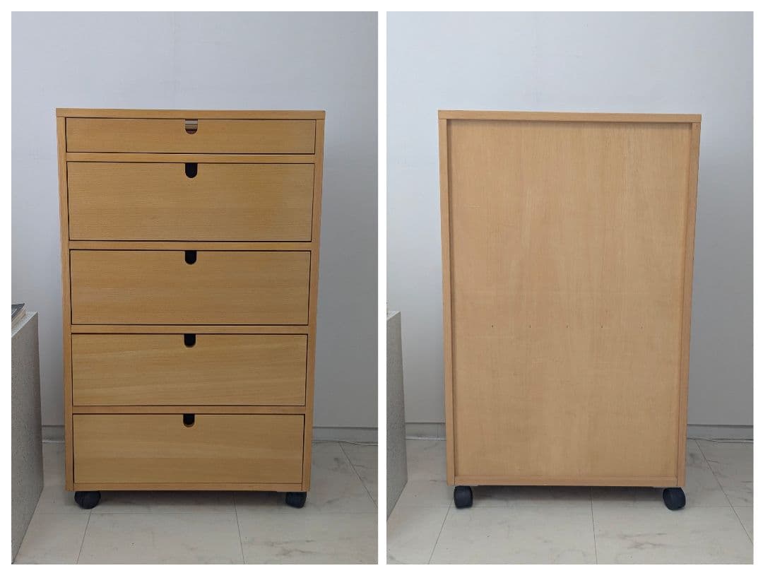 ILLUMS 北欧モダン 五段 キャスター ディスプレイチェスト ガラス天板