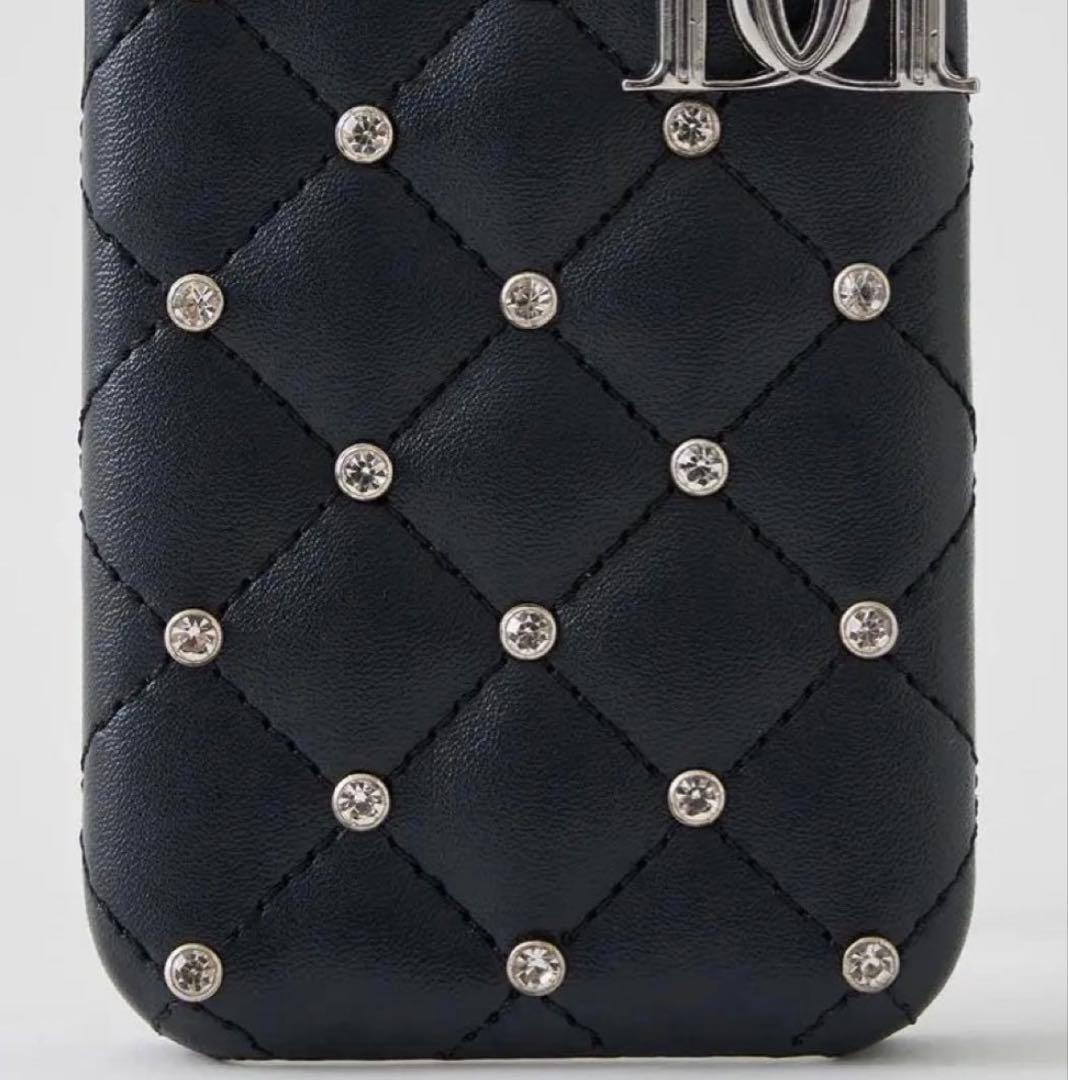 【Darich】キルティングビジューDDチャームiPhoneケース ブラック