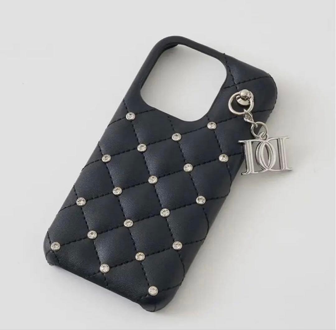 【Darich】キルティングビジューDDチャームiPhoneケース ブラック