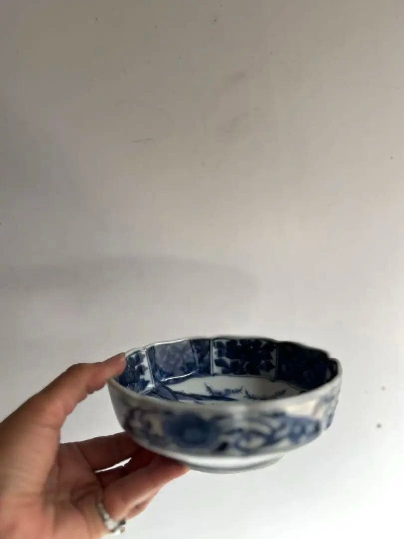 424 骨董 アンティーク 古伊万里 成化年製 染付 5寸輪花皿 2点組 幕末