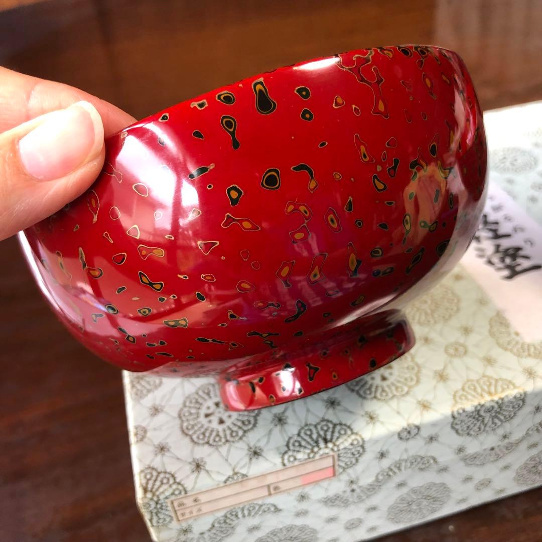 夫婦汁椀 天然木製 津軽塗 唐塗梨子地黒上・赤上　弘前津軽塗商工業共同組合