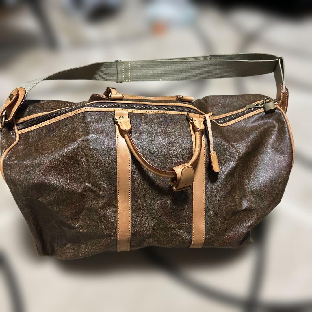 90s ETRO ブラウンレザー ボストンバッグ 2way レザー ペイズリー柄