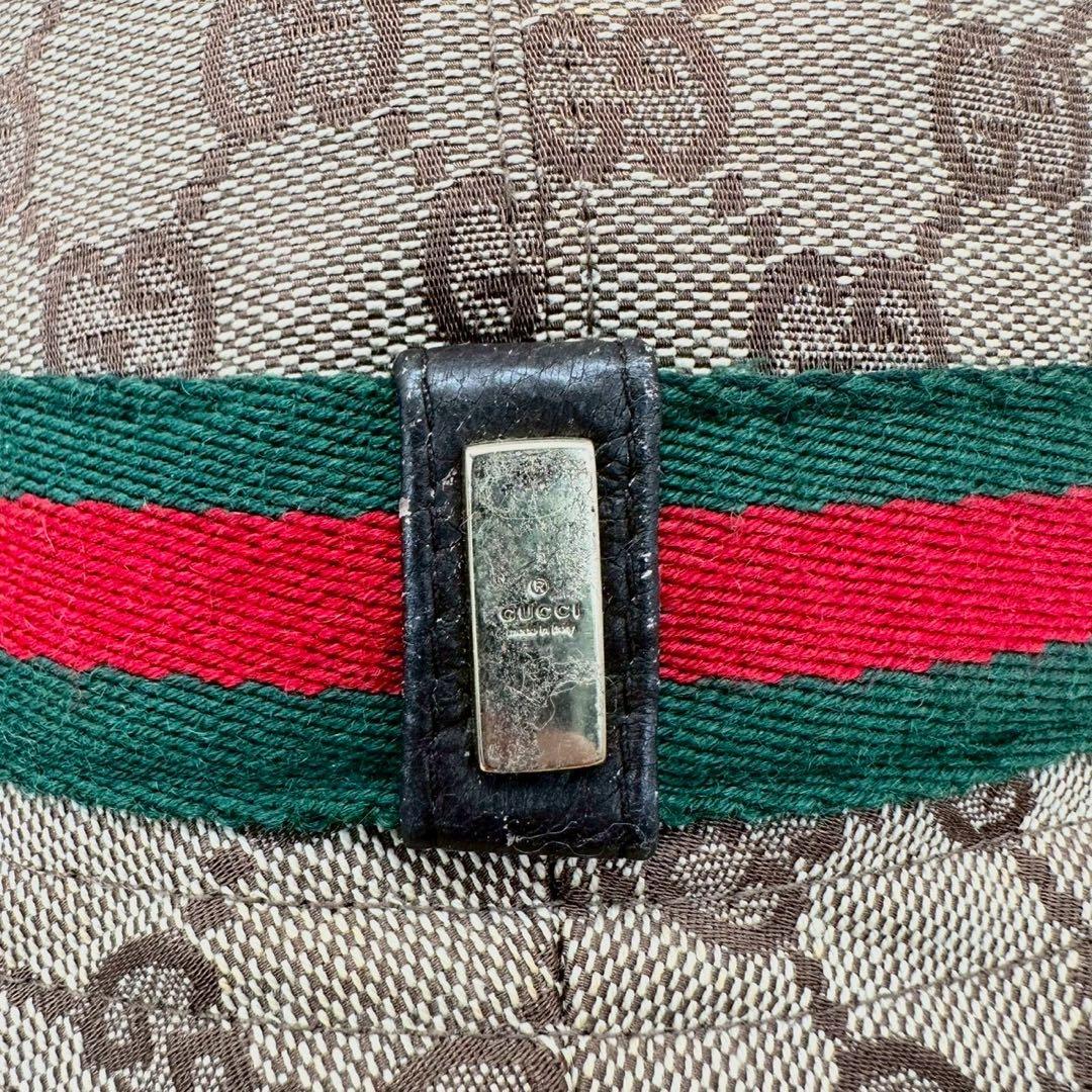 【美品】グッチ 帽子 バケットハット ベージュ キャンバス シェリーライン