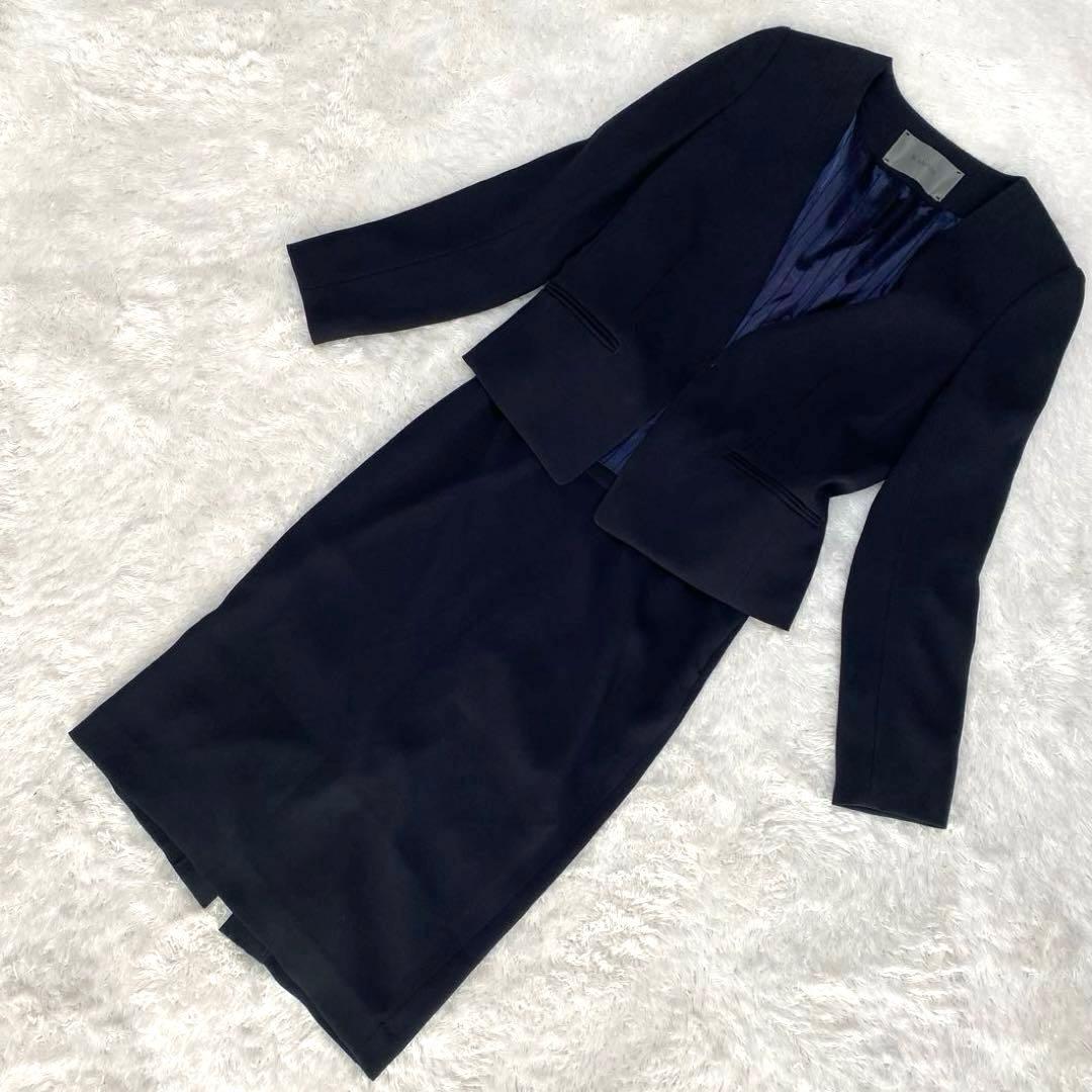 【極美品】BOSCH ノーカラー ジャケット スカート セットアップ スーツ 紺