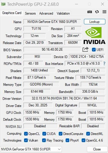 【美品・メンテ済】MSI GTX 1660 SUPER VENTUS XS OC