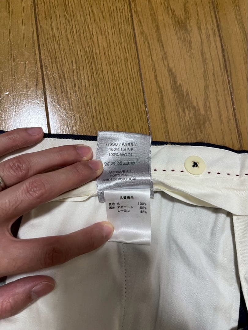 BERNARD ZINS ネイビー チェックスラックス（ハンガー付）