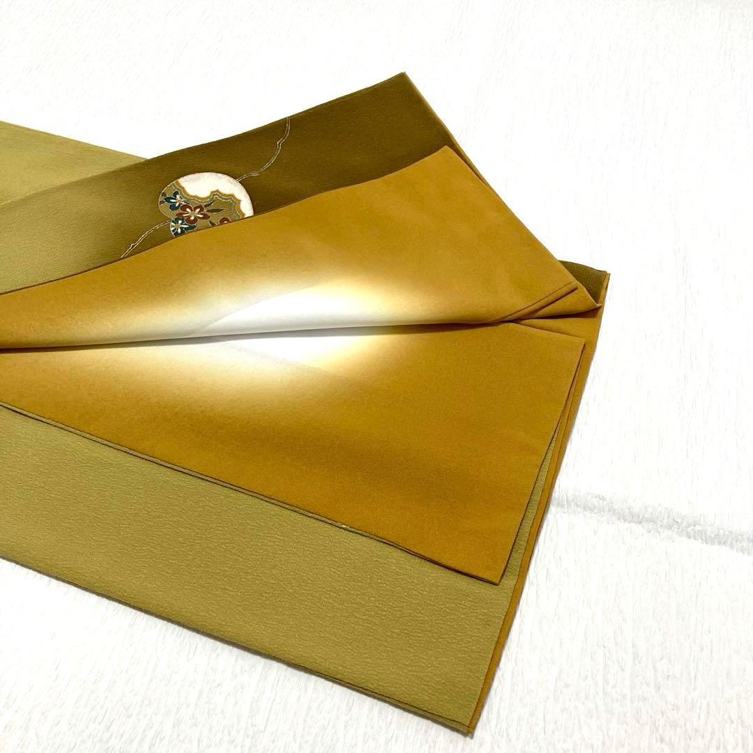 【美品✨】東レシルック　洗える着物　付け下げ　緑みのくすみの黄　桜　ぼかし染I1