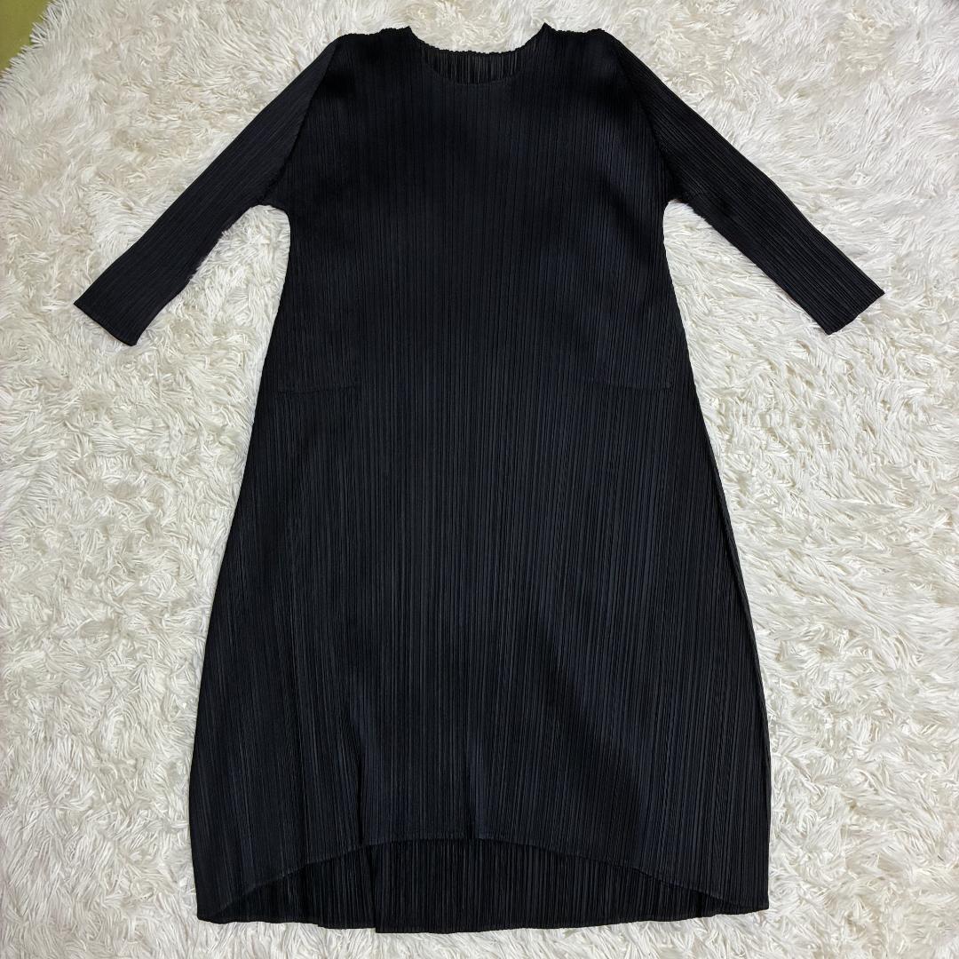 【美品】ISSEI MIYAKE　プリーツプリーズ　7分袖ワンピース　大きめ
