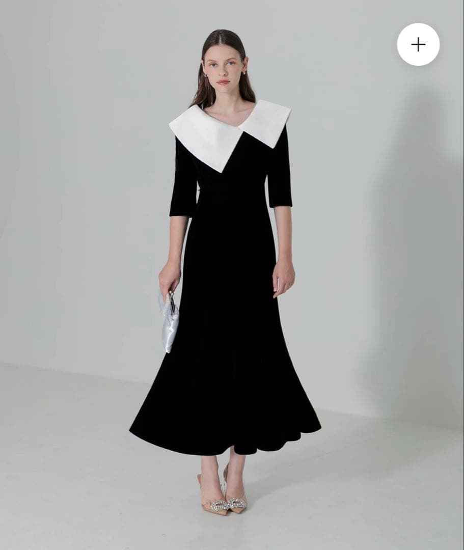 【Aya。】LEJA アシンメトリービッグカラーベロアマーメイドドレス