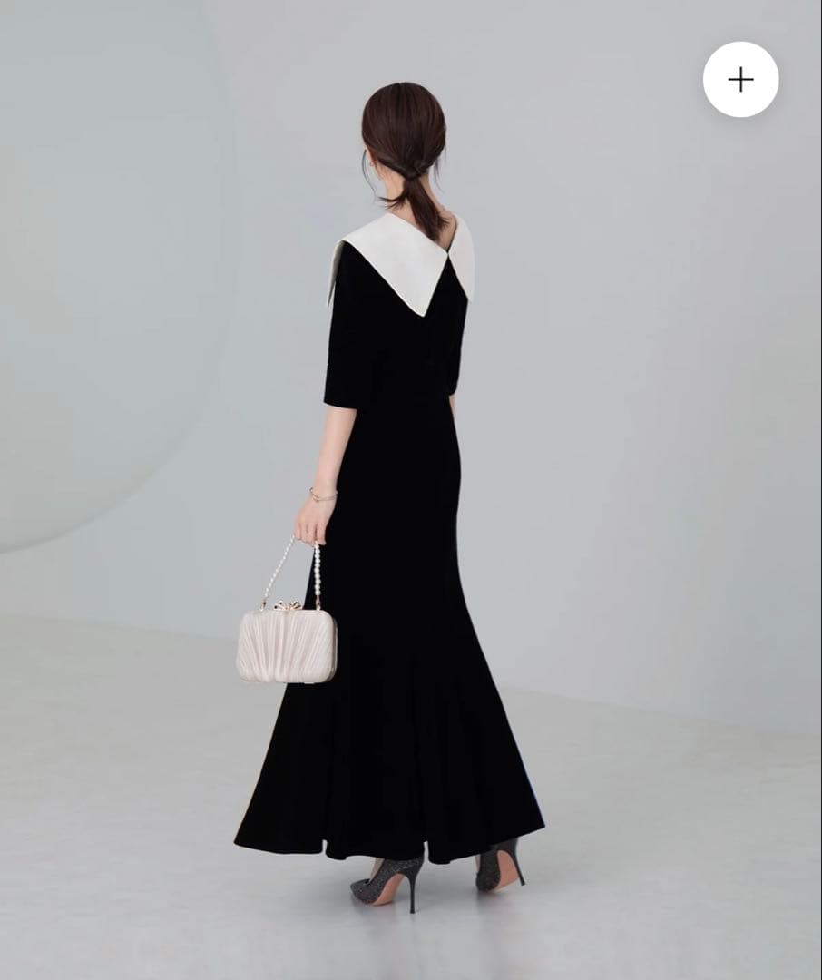 【Aya。】LEJA アシンメトリービッグカラーベロアマーメイドドレス