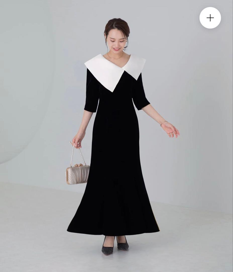 【Aya。】LEJA アシンメトリービッグカラーベロアマーメイドドレス