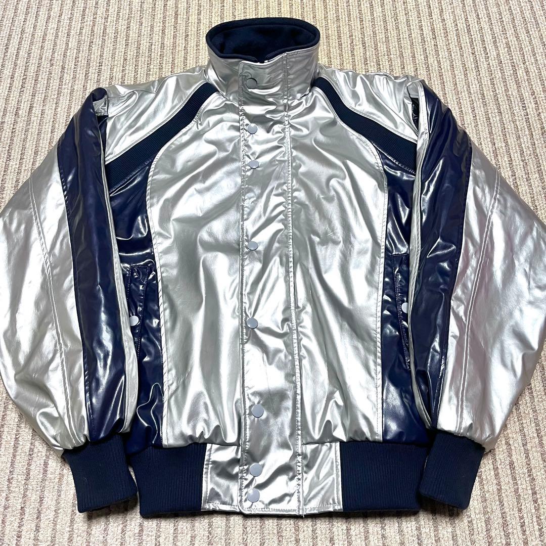 MIZUNO 高校野球部 グランドコート グラコン ジャンパー 銀＆紺 光沢