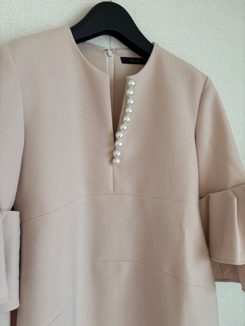 ヨーコチャン　ティアードスリーブパールドレス　ワンピース　36 ピンクベージュ